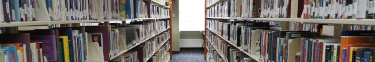 Bookshelves in a library